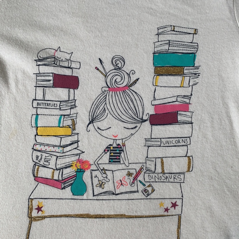 Gap Girl 4 Long Sleeve Off White Top School Books GUC - Picture 2 of 8